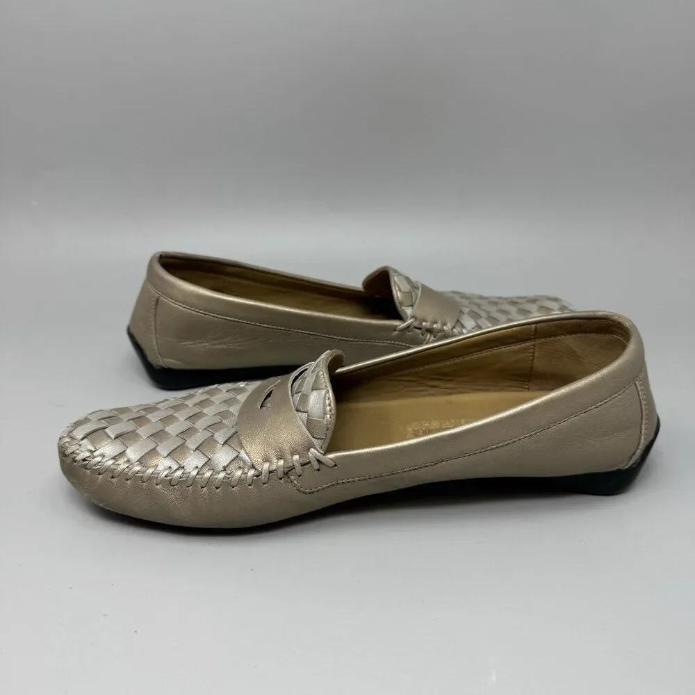 Robert Zur Petra Women Size 10.5 Bronze Silver Woven Leather Slip On Loafer